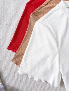 SHEIN Genkimix Kids 少女纯色短袖T恤 - 彩色 - 查看 3