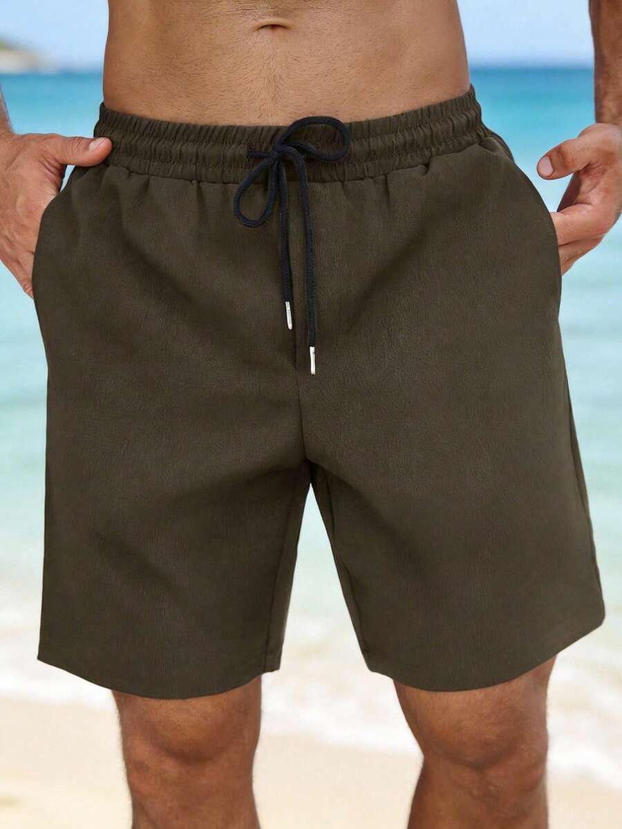 VIVINTIMO Quần short nam dáng casual, màu trơn, cạp chun có dây rút, túi xéo. - Màu xám đen - Xem 1