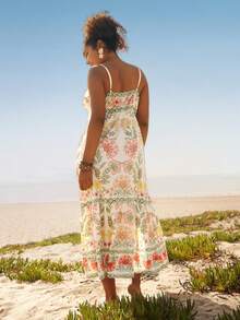 Travachic 大码女式热带植物印花连衣裙，吊带露腰宽松长裙，适合度假和日常穿着 - 彩色 - 查看 2