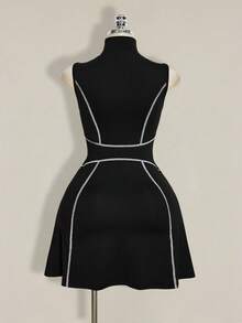 SHEIN ICON 大码女式网球裙，黑白撞色 - 黑色 - 查看 10