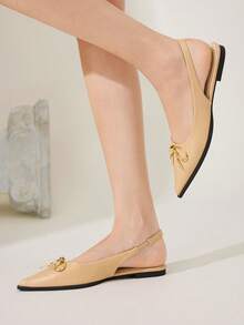 CUCCOO CHICEST Giày lười mũi nhọn có nơ kim loại, khoét lỗ dành cho nữ, giày mùa hè thời trang. - Màu be - Xem 5