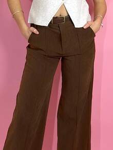 Aless PB Pantalon en velours côtelé marron pour femmes avec détails de conception, ceinture rétro vintage, convient pour le trajet, le bureau et les tenues décontractées, automne/hiver - Tabac - Voir 6