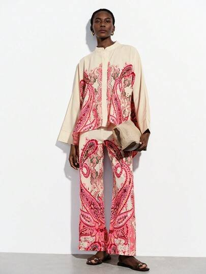 Aveloria Modichic Urlaubs-Lässig, locker sitzender Boho-Stil Langarm-Top und weite Hose 2-teiliges Set