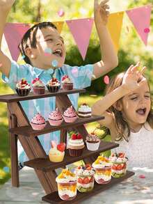 1pc Wooden Display Riser, 3/4/5 Tier Earring & Ring Holder Stands,Farmhouse Cupcake Stands, Table Display Stand For Vendors, OrganizerShowcase For Tabletop Shows And Home Using, Wood Rustic Risers - Brown - View 9