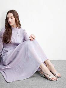 CUCCOO BIZCHIC 女士鞋履 春夏新款银色细条纹露趾中跟凉鞋 简约时尚舒适 日常百搭通勤凉鞋 女鞋 - ~銀 - 查看 6