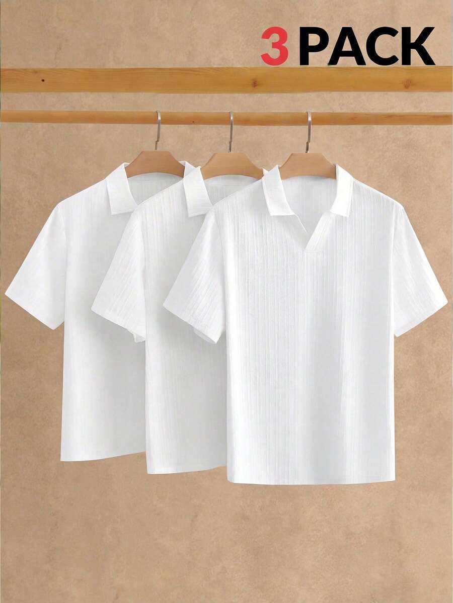 AKNOTIC Business Casual 3件装男士夏季波浪扎染提花短袖Polo衫