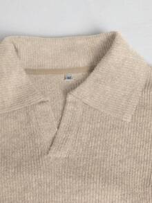Manfinity Homme Áo polo dài tay nam màu trơn, kiểu dáng thường ngày, đa năng. - Màu Khaki - Xem 5