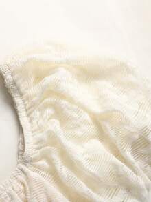 SHEIN 少女针织纹理花卉提花纯色褶皱方领优雅连衣裙 - 杏色 - 查看 7