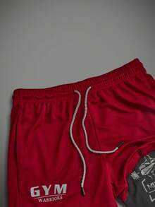 Manfinity ZONE917 Men's Printed Double-Layer Drawstring Waist Sports Shorts Athletic Shorts Breathable Ultra Lightweight Quick Drying Pattern Design Baggy For Gym Road Running 2 In 1 Performance Shorts - Burgundy - View 2