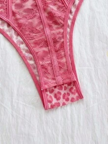 Soleia Áo corset họa tiết da báo viền ren, áo hai dây gợi cảm, thích hợp cho kỳ nghỉ, tiệc tùng, hẹn hò, ngày Valentine, tiệc trà chiều. - Hồng - Xem 4