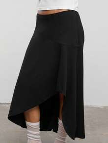 COUREZ Asymmetric Hem Low Waist Midi Skirt/Y2K Spring Clothes For Women Cute Sexy Skirts For Women Going Out Party Rave Festival Outfits Summer Skirts Summer Outfits - Black - View 6