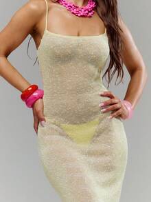Musera Resort 亮片针织吊带修身长款连衣裙 泳装 度假 夏季旅行 沙滩装 Casa Calypso 长裙 - 淡黃色 - 查看 2