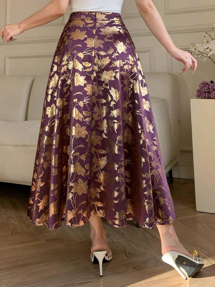Women's High Waist Elegant Floral Print Maxi Skirt