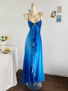 Soleia Đầm nữ ombre xếp ly viền, thời trang cho các bữa tiệc và dịp đặc biệt. - Màu xanh lam - Xem 5