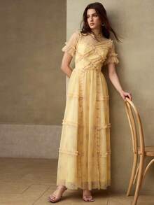 MOTF PREMIUM 女士优雅碎花长裙 - 黃色 - 查看 7