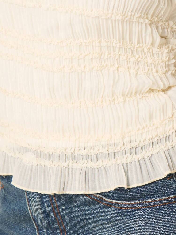 MISSGUIDED White Ruffle Sleeve Ruched Blouse With High Neck