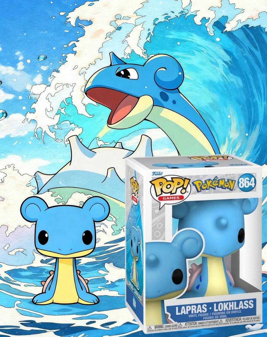 Funko Pop 宝可梦乙烯基人偶收藏品，拉普拉斯 #864 盒装展示模型，可爱大头桌面摆件，宝可梦粉丝礼物，女孩/女士礼物，生日/节日礼物 - 彩色 - 查看 1