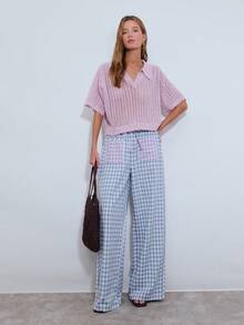 Nöista 薰衣草色针织上衣，短袖，Polo领，扇形边。适合春季、夏季穿着。 - 淡紫色 - 查看 3