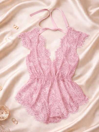 Pijama para dormir, conjunto de vestido de encaje y transparente para mujeres de talla grande