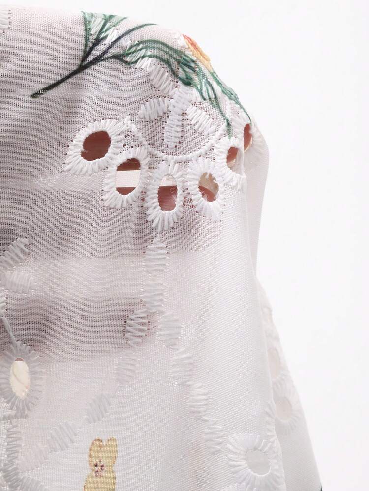 Floral & Plant Print Hollow Textured Fabric Collared Princess Sleeve Elegant Summer Blouse For Women