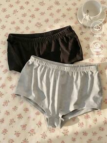 CovetEZ 2 buc pantaloni scurți casual pentru femei, cu talie elastică, culoare solidă, versatili pentru naveta zilnică, vară - Multicolor - Vizualizare 1