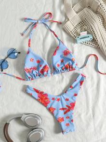 Swim Mod Women's Tropical Print Two Pieces Bikini Set, Casual Holiday - Multicolor - View 3