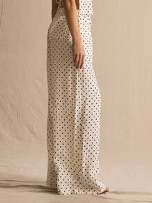 MUSERA 波点阔腿裤套装，仅下装，春夏舒适可爱日常少女度假春季穿搭休闲复活节 Casa De Muse - 白色 - 查看 4