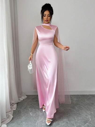 Elenzga Women's Hollow Out Stand Collar Dress