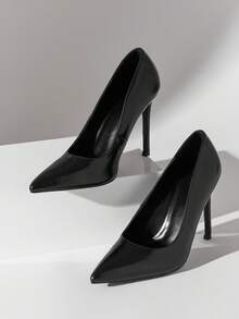 SHUZIA 女士优雅时尚性感尖头金色细高跟鞋 - 黑色 - 查看 6