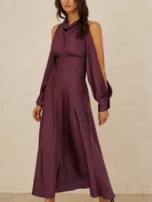 BELROSIE Elegant Party Satin Halter Backless Mini Dress - Purple - View 5