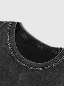 Manfinity EMRG Young Men's Street Style, Minimalist Design Cotton Fabric Short Sleeve T-Shirt With Distressed Wash Effect, Casual And Relaxed Street Style, Suitable For Daily Wear, Leisure, Fashion Outfit, Street Style, Holiday Gift - Black - View 5