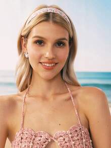 Swim Mod 1 Pair Elegant Bow Faux Pearl Rhinestone Stud Earrings Valentines - Silver - View 4