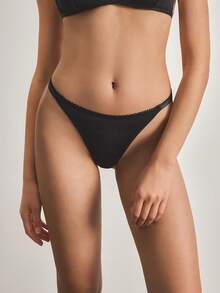 Ocili 闪亮蕾丝泳装内衣舒适女士丁字裤 - 黑色 - 查看 2