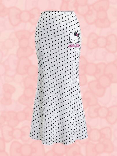 HELLO KITTY AND FRIENDS | SHEIN 女士波点图案鱼尾下摆时尚中长裙