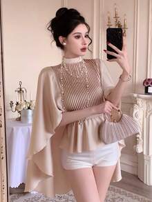 DAZY Áo kiểu tay lửng màu trơn thanh lịch dành cho nữ dự tiệc - Màu be - Xem 8
