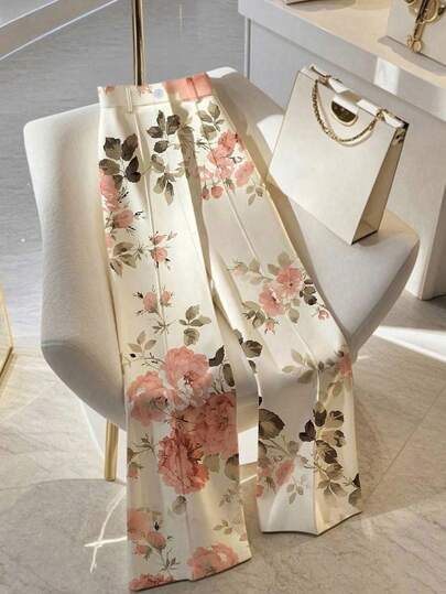 Franclia Women's Elegant Floral Print Office Pants