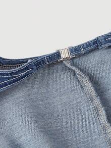 Sweetra Fashionable Casual Women Elegant Sleeveless Top Paired With Denim Skirt Suit - Medium Wash - View 3