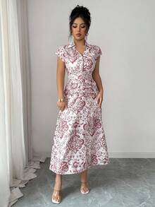 Elenzga Women's White Floral Elegant Summer Tea Party Retro Ruched Waist Fitted A-Line Mini Dress,Suitable For Gatherings,Dates,Parties,Work & Business - Multicolor - View 6