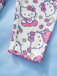 HELLO KITTY AND FRIENDS | SHEIN 女婴卡通印花短袖上衣和裤子睡衣套装 - 白色 - 查看 7