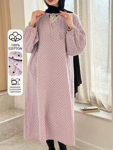 DAZY Piyama Wanita Longgar dengan Motif Polka Dot, Kain Chiffon Bertekstur, Ruffle Kontras, dan Lengan Lentera, Terbuat dari Kain Chiffon Bertekstur. - Berwarna merah muda - View 3