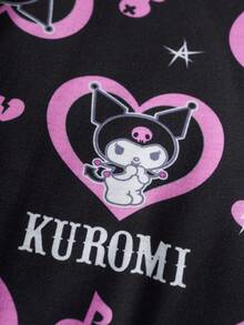 HELLO KITTY AND FRIENDS | SHEIN Bộ đồ ngủ ngắn tay và quần short họa tiết hoạt hình dành cho bé gái tuổi teen - màu đen - Xem 7