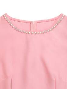 GlowEve 女士纯色简约无袖珍珠装饰休闲连衣裙 - 粉色 - 查看 3