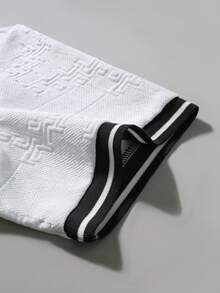 EGENSIO 男士提花纯色纹理撞色滚边圆领短袖T恤 - 白色 - 查看 4