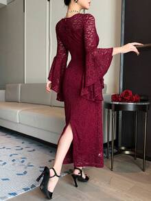 DAZY Vintage Lace Handmade Dress, Gentle Elegant Mermaid Long Sleeve Bodycon Dress Sun Dresses For Women - Red - View 7