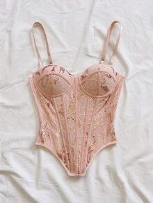 Soleia Áo corset ren hai lớp trễ vai gợi cảm kiểu Âu và Mỹ, ôm sát, thêu rỗng, màu mơ INS, trang phục dạ hội, váy dự tiệc và dự đám cưới cho nữ, mùa Thu/Đông - Nhiều màu - Xem 3