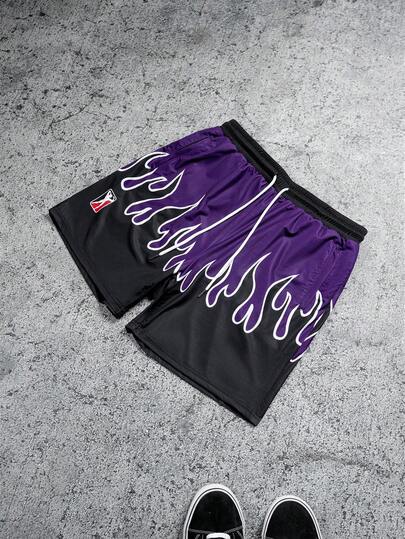 Sport MetroGents 男士火焰印花抽绳腰宽松运动短裤