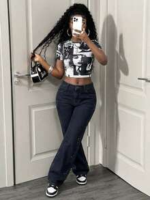 Slaydiva Summer Women's Party Casual Summer Vacation Outfits For Women Pocketed Rhinestone Star Casual Versatile Flare Leg Jeans - Blue - View 5