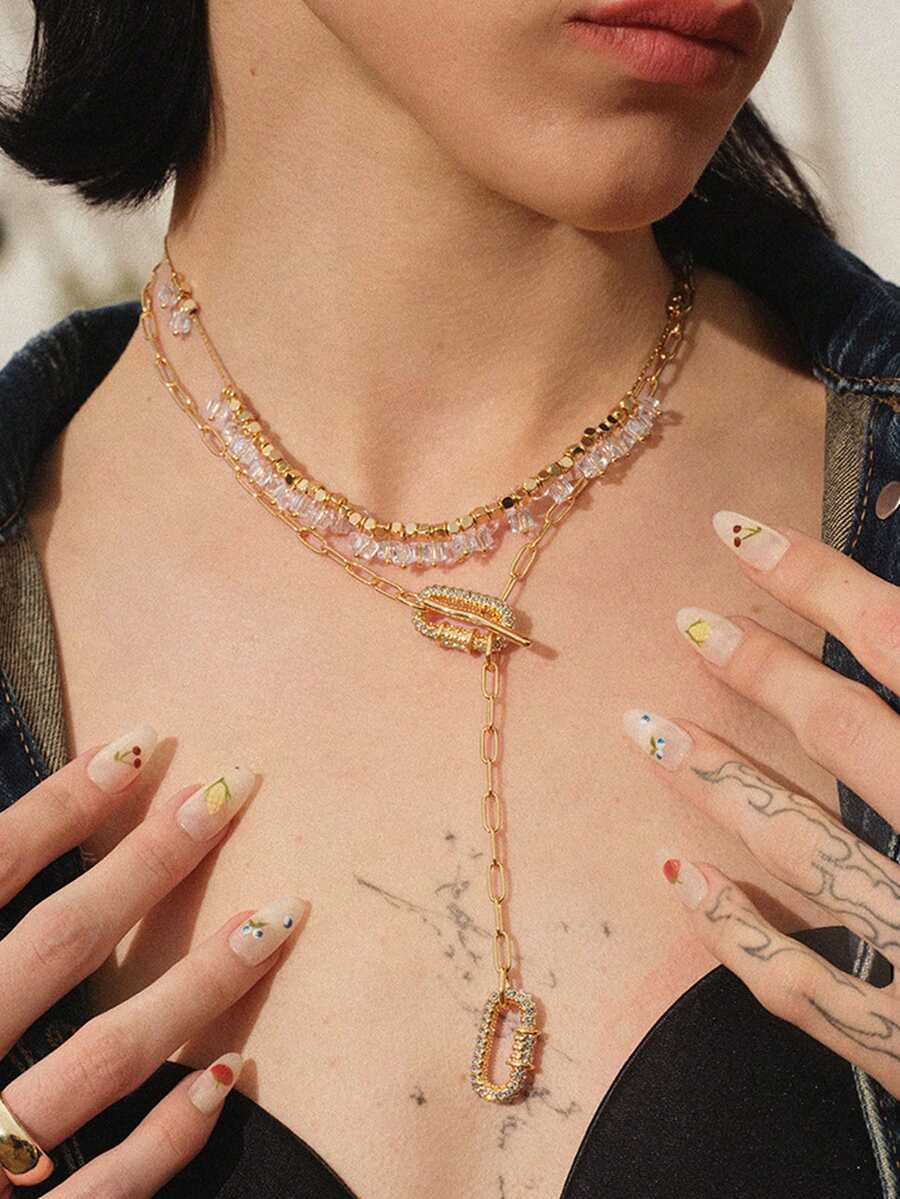 Glisma 18K Gold Plated Zirconia Chain Pendant Necklace - Yellow Gold - View 1