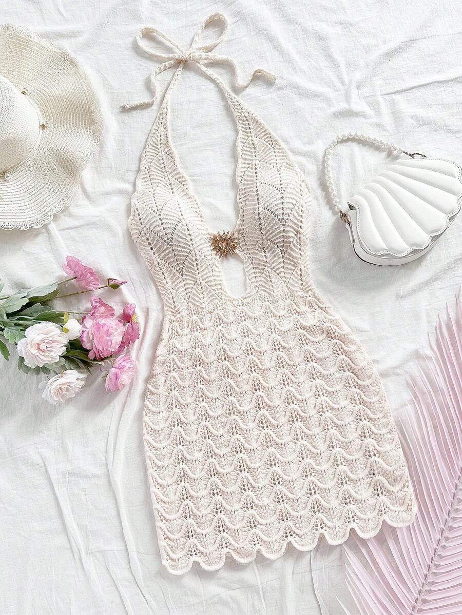 Soleia Women's Apricot Knit Textured Bandeau Bralette,Boho Beach Vacation Holiday Outfit For Party,Date,Wedding Season,Music Festival In Autumn - Apricot - View 1