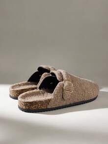 Solecia 女士搭扣设计休闲仿毛皮圣诞节拖鞋 - 深卡其色 - 查看 3